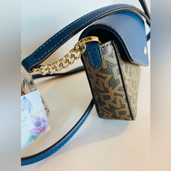 DKNY Mini “Sloana” Crossbody Shoulder Flap Logo Bag Blue/Brown Signature - Picture 7 of 11